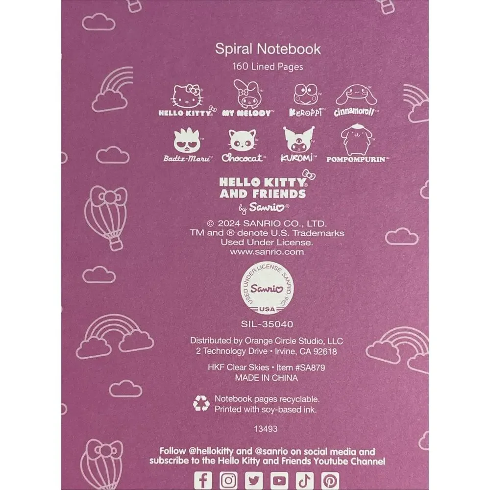 Hello Kitty & Friends Notebook Journal Spiral 2024 Sanrio Clear Skies Hard Cover